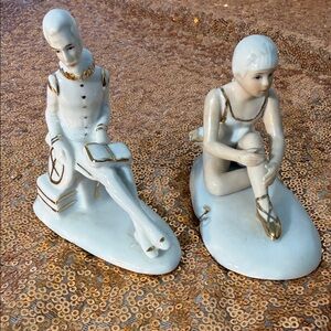 Monti Fiero Porcelain Figurines, Ballerina & Scholarly Gentleman, Midcentury